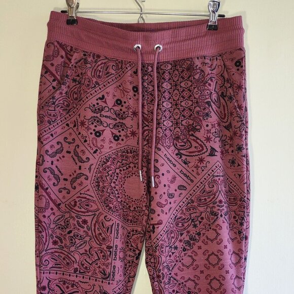 bebe Sport Bandana Print Logo Jogger Activewear Paisley Boho  Size Small - Picture 7 of 10